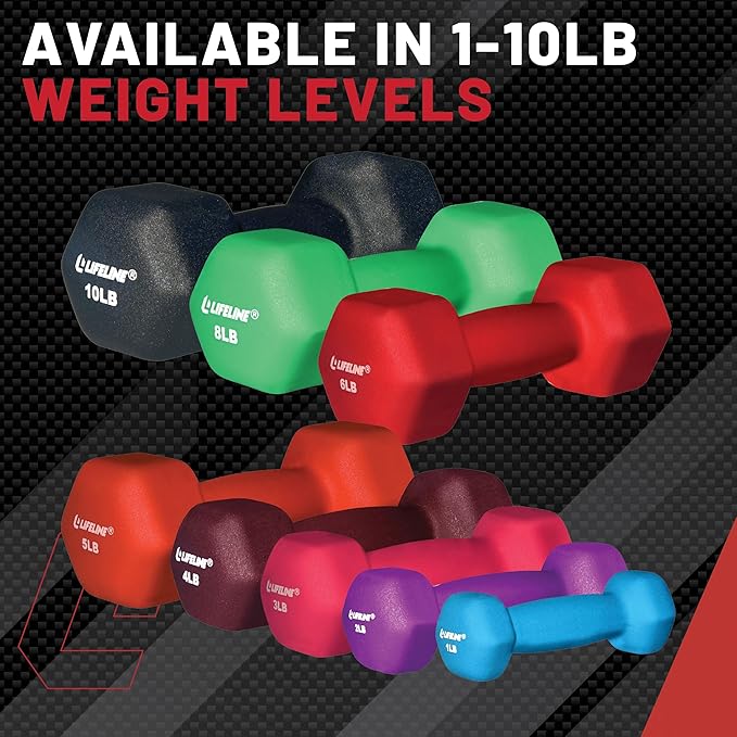 Lifeline Fitness Neoprene Dumbbell Weights - Premium Quality Equipment for Home Gym - Multiple Weight Options