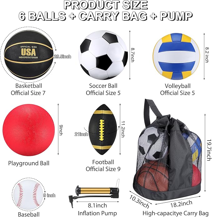 Libima 6 Pcs Multi Sport Ball Set Official