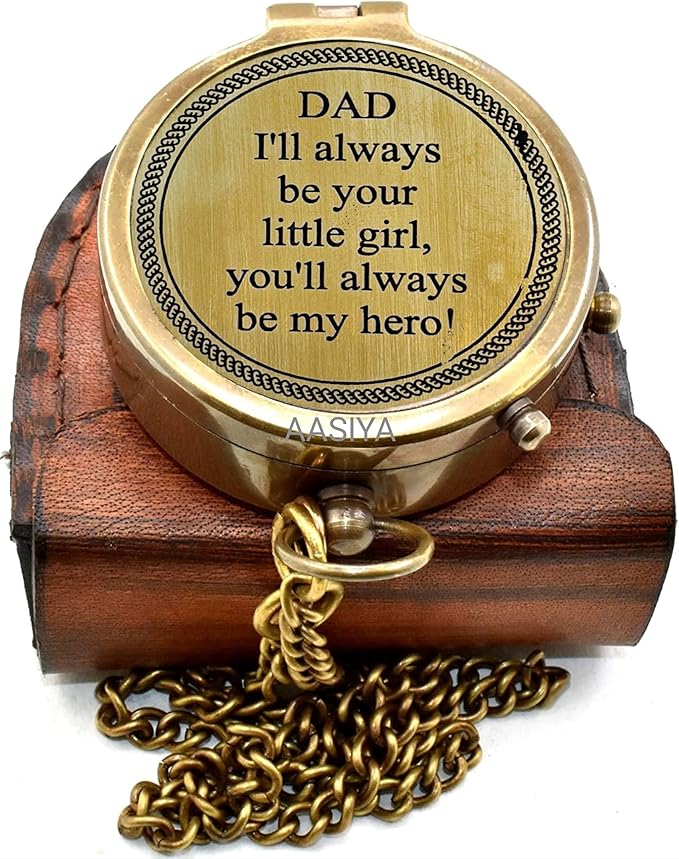 AASIYA Brass Pocket Chain Compass With Leather Case