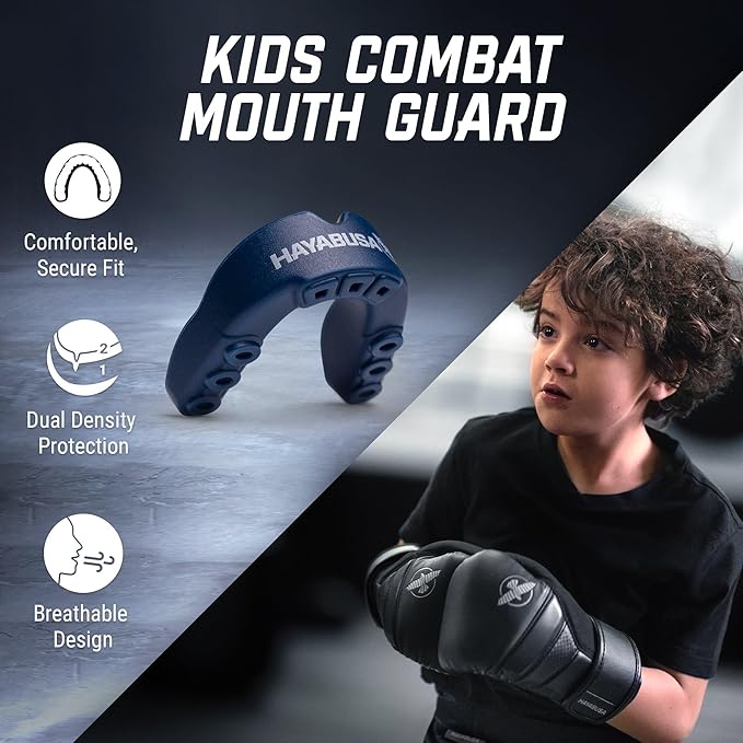 Hayabusa Combat Sports Mouth Guard Youth, Kids and Adult Sizes Comes with Case - Blue/Yellow, Youth