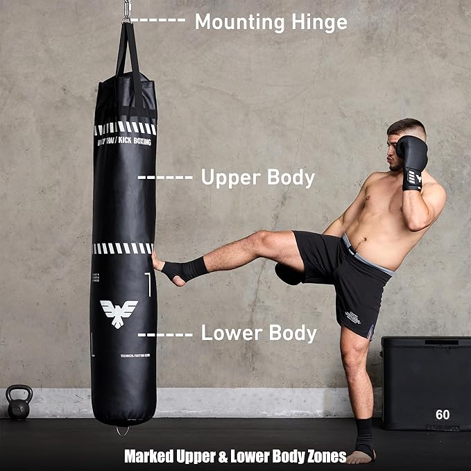 6 Ft Tall Muay Thai Punching Bag Set - Heavy Bag, Training Gloves, Hand Wraps for Kickboxing Heavy Bag, MMA 100 Lbs Bag (Unfilled)