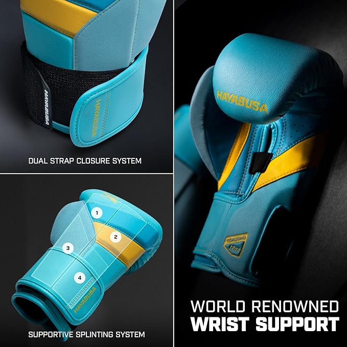 Hayabusa T3 Boxing Gloves for Men and Women Wrist and Knuckle Protection, Dual-X Hook and Loop Closure, Splinted Wrist Support, 5 Layer Foam Knuckle Padding