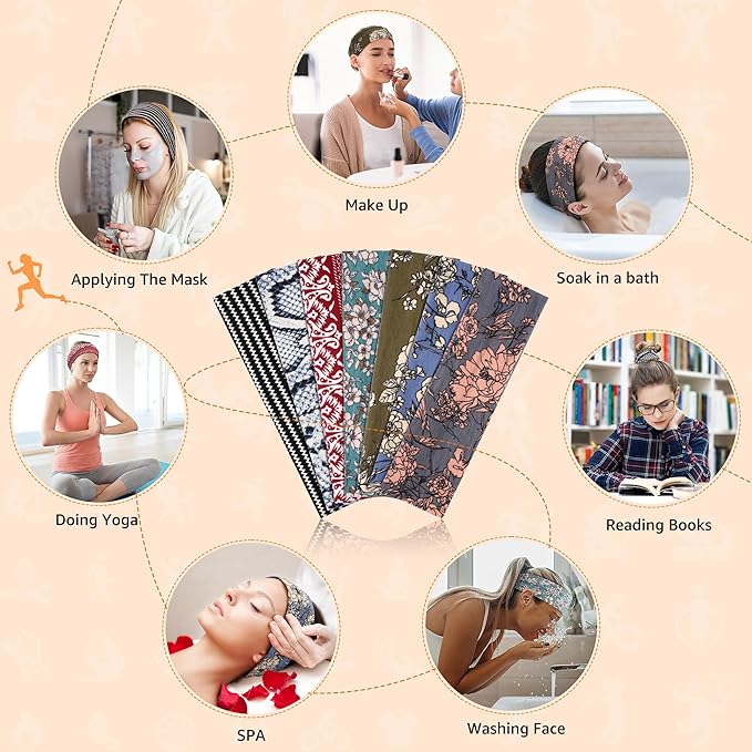 Headbands for Women Non Slip - 7PCS Fashion Sports Hair Bands for Women's Hair, Soft Cotton Cloth Stretchy Headbands for Women for Workout Yoga Running
