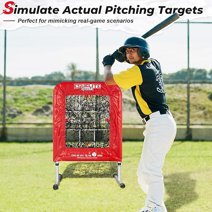 Heavy-Duty 9 Hole Pro Style Baseball & Softball Pitching Net with Strike Zone Target - Adjustable Portable Design for Training, Includes 4 Stakes & 2 Sandbags