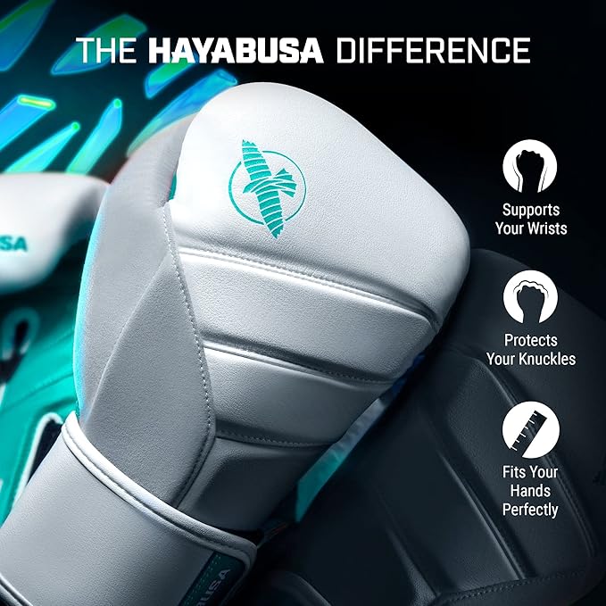 Hayabusa T3 Boxing Gloves for Men and Women Wrist and Knuckle Protection, Dual-X Hook and Loop Closure, Splinted Wrist Support, 5 Layer Foam Knuckle Padding