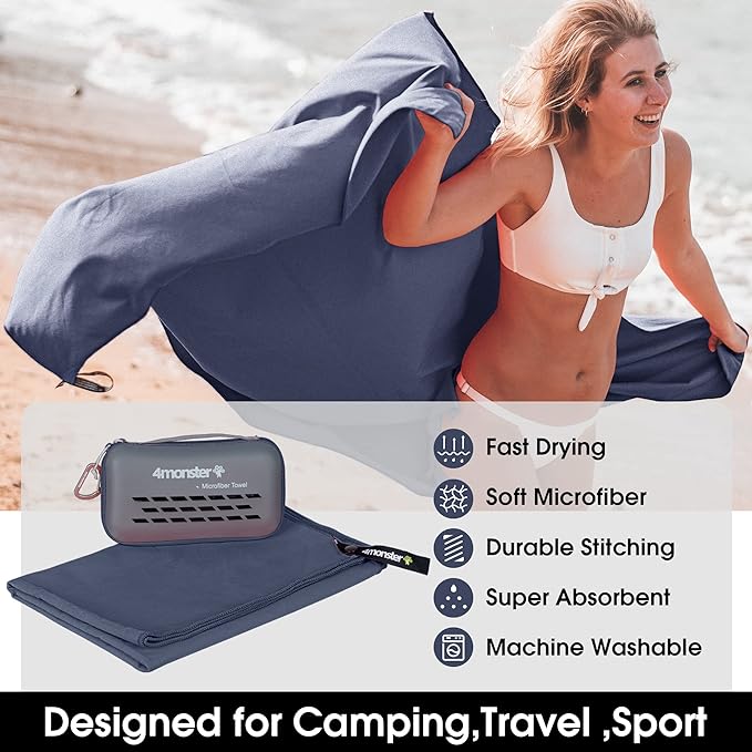 4Monster Camping Towels Super Absorbent (40.00" x 20.00", Navy