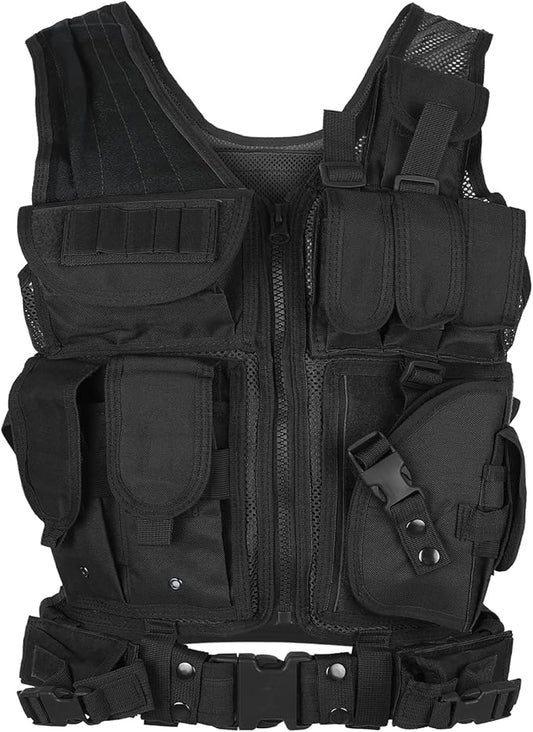 Lixada Tactical Vest Lightweight Breathable Polyester Sports Vest Outdoor Training Vest Adjustable for Adults