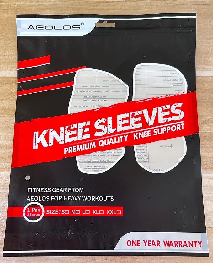 AEOLOS Knee Sleeves (1 Pair)，7mm Compression Knee Braces for Heavy-Lifting,Squats,Gym and Other Sports (Medium, Black)