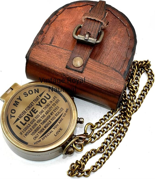 AASIYA Brass Nautical Pocket Compass with Chain and
