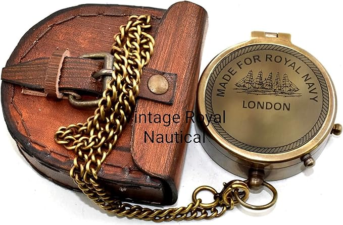 AASIYA Brass Chain Compass with Leather Case