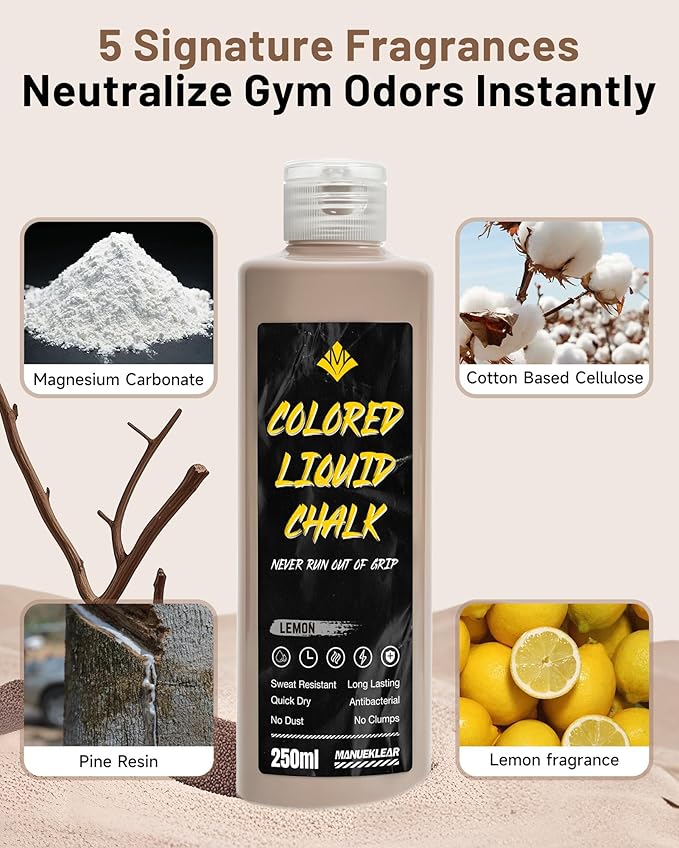 MANUEKLEAR 50/250ml Scented Gym Chalk Easy to Carry, Liquid Chalk Gym for Dry Hands and Enhance Grip, Lifting Chalk for Weightlifting, Gymnastics, Rock Climbing