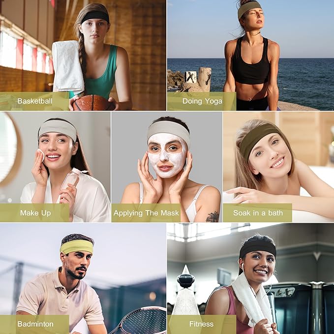 Headbands for Women Non Slip - Stylish Sports Hair Bands for Women's Hair - Soft Cotton Cloth Stretchy Headbands for Women for Yoga, Outdoor Exercise Running - 8 Pack