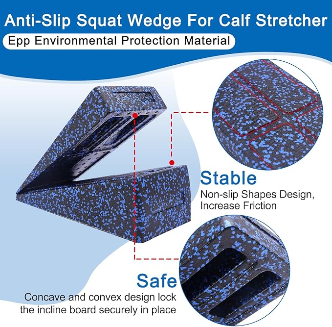 Slant Board Squat Wedge for Calf Stretching，3 Pcs 12" x 6.3" Foot Stretcher Balance Board for Plantar Fasciitis, Adjustable Foam Slant Board Wedge Great for Exercises