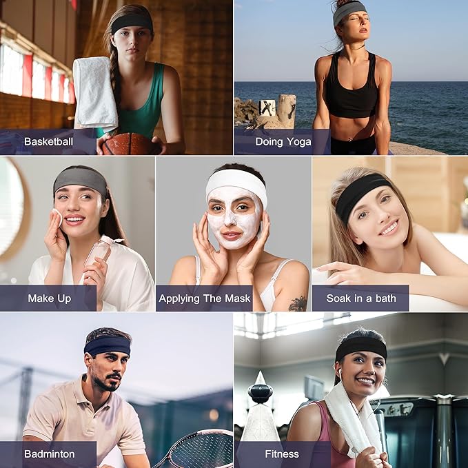 Headbands for Women Non Slip - Stylish Sports Hair Bands for Women's Hair - Soft Cotton Cloth Stretchy Headbands for Women for Yoga, Outdoor Exercise Running - 8 Pack