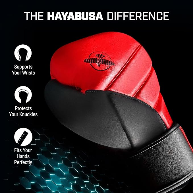Hayabusa T3 Boxing Gloves for Men and Women Wrist and Knuckle Protection, Dual-X Hook and Loop Closure, Splinted Wrist Support, 5 Layer Foam Knuckle Padding