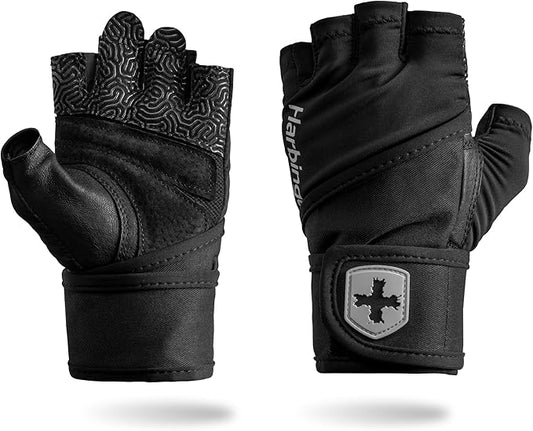 Harbinger Pro Wristwrap Gloves 3.0 - Enhanced Grip, Superior Wrist Support, Breathable 4-Way Stretch Lycra, Durable Leather Palm, Half-Finger Design for Weightlifting, Fitness Training, Women's