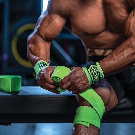 Heavy Duty Extra Wide Knee Wraps for Weightlifting - Premium Pair with Easy Adjustments and Secure Fit, Quality Knee Wraps, Reinforced Stitching Knee Straps for Powerlifting (Neon)