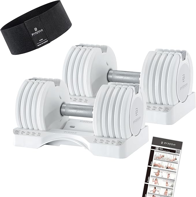 Adjustable Dumbbell Set of 2 25lb White & Booty Band Set Hard Black