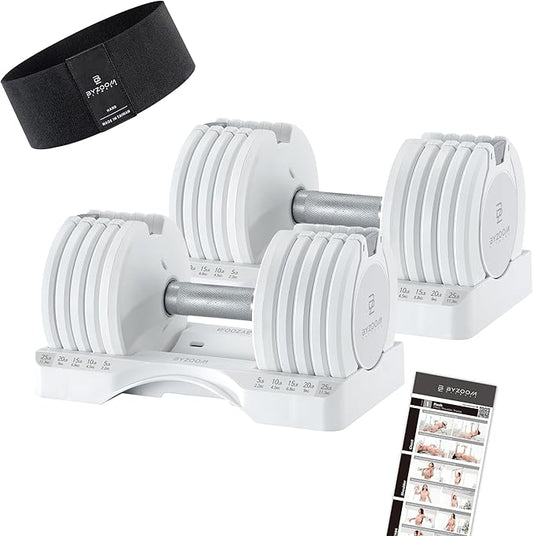 Adjustable Dumbbell Set of 2 25lb White & Booty Band Set Hard Black