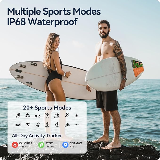 Health Fitness Tracker, 24/7 Heart Rate/SpO2/Sleep Monitor, Activity Trackers & Smart Watches with Step Calorie Counter Pedometer, Waterproof Fitness Watches for Women Men (Peach)