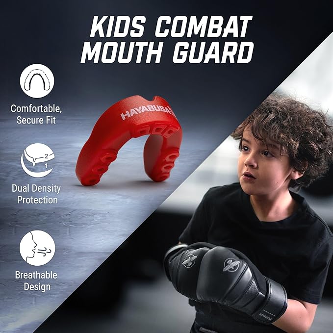 Hayabusa Combat Sports Mouth Guard Youth, Kids and Adult Sizes Comes with Case - Red/Black, Youth