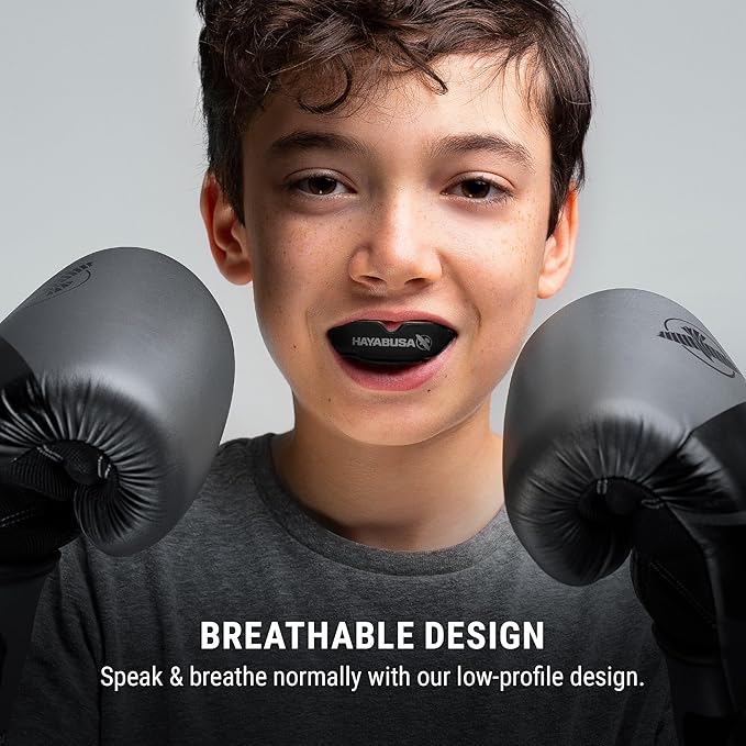 Hayabusa Combat Sports Mouth Guard Youth, Kids and Adult Sizes Comes with Case - Black/White, Youth