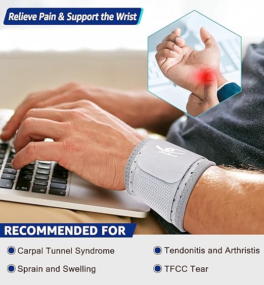 HiRui Wrist Brace (2 PCS) - Adjustable Compression for Carpal Tunnel Arthritis Tendonitis Sprain Pain Relief | Wrist Support Wrist Wraps for Both Hands, Ideal for Sports & Gym Workouts (Gray)