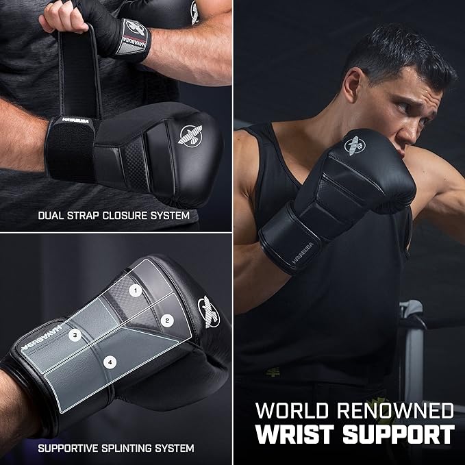 Hayabusa T3 Boxing Gloves for Men and Women Wrist and Knuckle Protection, Dual-X Hook and Loop Closure, Splinted Wrist Support, 5 Layer Foam Knuckle Padding