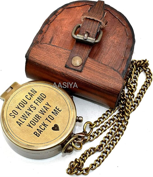 AASIYA Brass Nautical Pocket Compass with Chain and