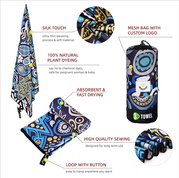 4Monster Camping Towels 3 Size at 1 Pack