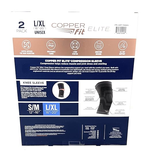 Copper Fit Freedom Knee Sleeve 2 Pack, Copper Infused Compression Sleeve with Contour Design, 2 Knee Sleeve, As Seen on TV (Large)