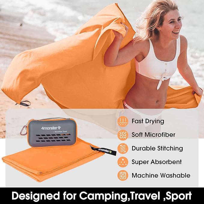 4Monster Camping Towels Super Absorbent (40.00" x 20.00", Orange)