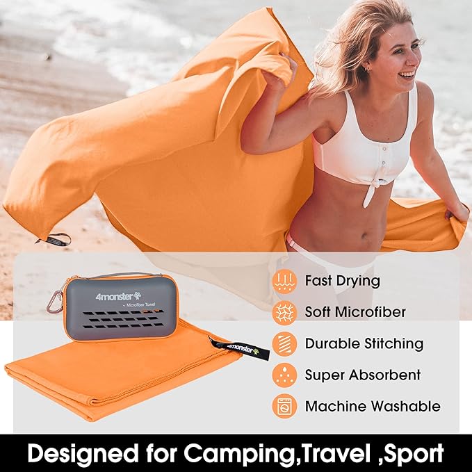 4Monster Camping Towels Super Absorbent (31.50" x 15.80", Orange)