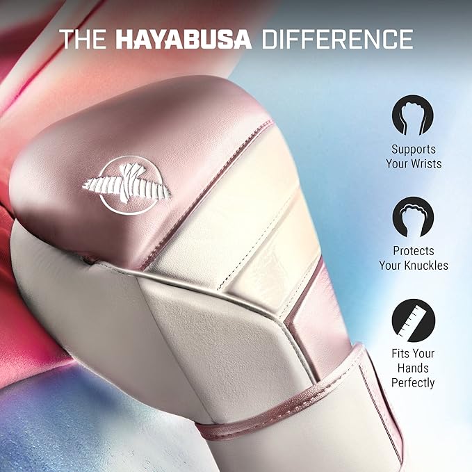 Hayabusa T3 Boxing Gloves for Men and Women Wrist and Knuckle Protection, Dual-X Hook and Loop Closure, Splinted Wrist Support, 5 Layer Foam Knuckle Padding