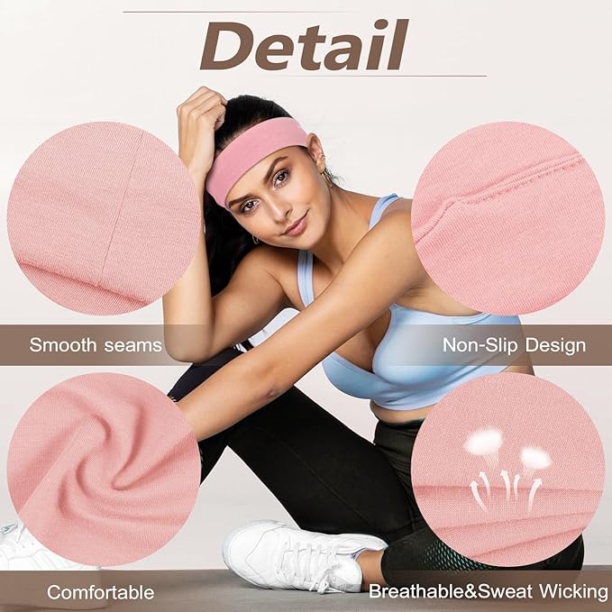 Headbands for Women Non Slip - 7PCS Fashion Sports Hair Bands for Women's Hair, Soft Cotton Cloth Stretchy Headbands for Women for Workout Yoga Running