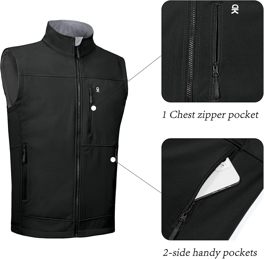 Little Donkey Andy Men's Golf Vest Warm Fleece Lining Hiking Vests Zip Up Sleeveless Outerwear Jacket