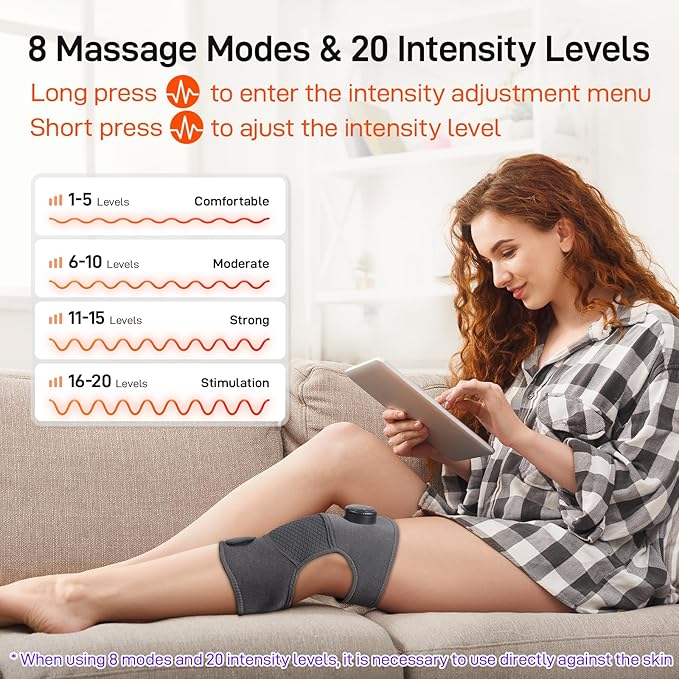 8 Modes & 20 Intensities Cordless Heated Knee Massager,FSA HSA Eligible,Heating Pad for Knee, Shoulder, Elbow Pain Relief,Heated Knee Brace for Arthritis,Perfect Holiday Gift for Men & Women