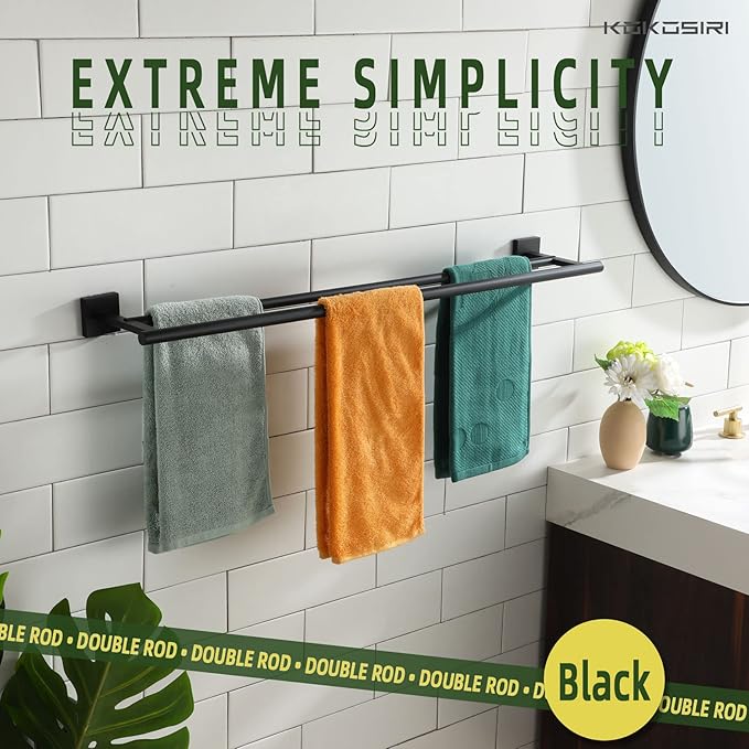 KOKOSIRI Towel Rails Bathroom Double Towel Bars Matte 32 Inch 2-Piece for 2 Pack B5005BK-L32-P2