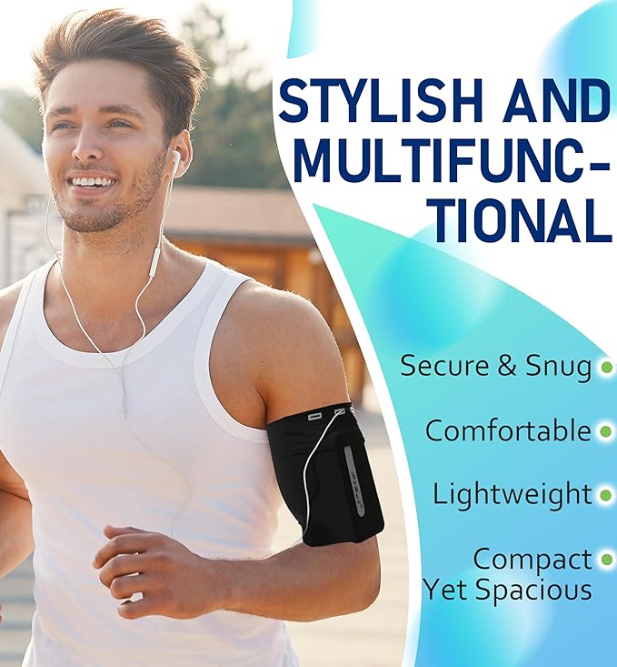 HiRui Running Armband Sleeve Universal Sports Armband Cell Phone Holder Armband for Exercise Workout, Compatible with iPhone 16/15/14/13/Plus/Pro Samsung Galaxy All Phones (S, Black)