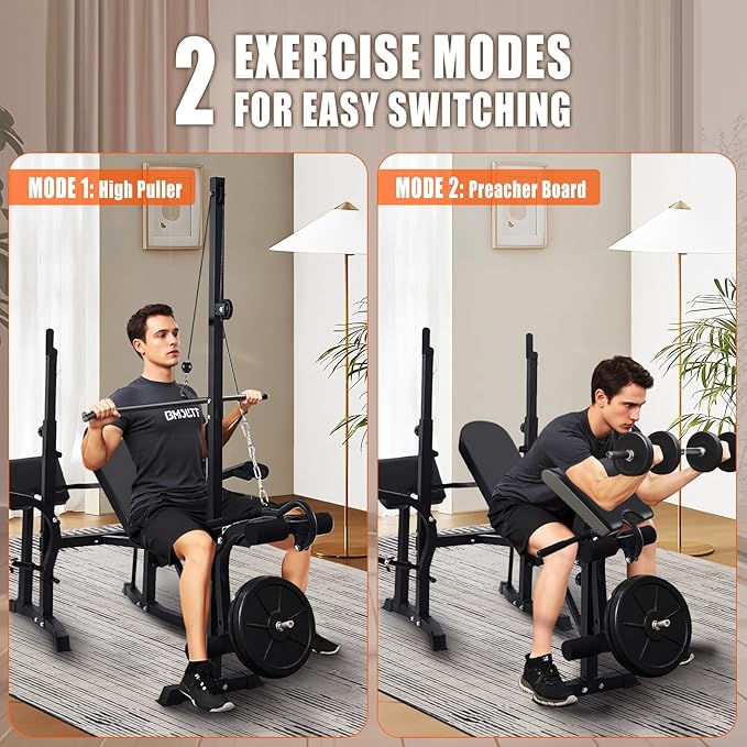 Adjustable Weight Bench - 8 in 1 Multi-Function Bench Press Set Full Body Strength Training Workout Equipment with Leg Developer, Chest Fly, Preacher Curl Pad for Home Gym