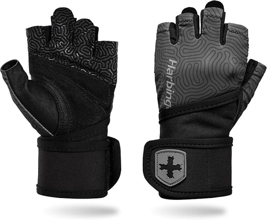 Harbinger Pro Wristwrap Gloves 3.0 - Enhanced Grip, Superior Wrist Support, Breathable 4-Way Stretch Lycra, Durable Leather Palm, Half-Finger Design for Weightlifting, Fitness Training, Women's