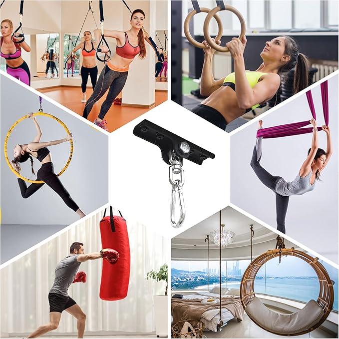 Heavy Punching Boxing Bag Hanger, Wall Ceiling Heavy Bag Mount Wood Beam Hook, Heavy Bag Hangers Brackets 360° Rotating for Boxing Muay Thai Training, Aerial Yoga Swing & Hammock