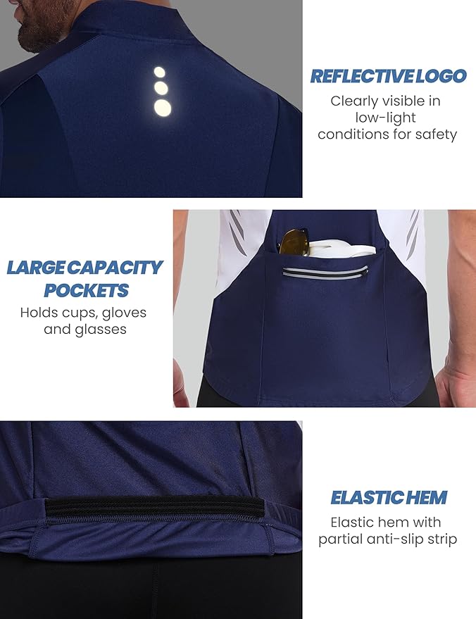 Little Donkey Andy Men's Half Zip Breathable Cycling Vests Reflective Sleeveless Jerseys Lightweight Bicycle Running