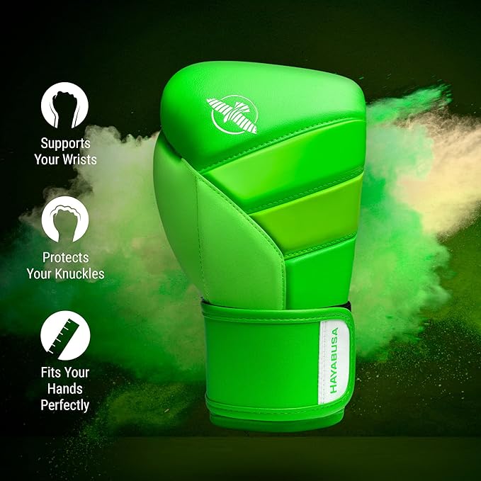 Hayabusa T3 Boxing Gloves for Men and Women Wrist and Knuckle Protection, Dual-X Hook and Loop Closure, Splinted Wrist Support, 5 Layer Foam Knuckle Padding