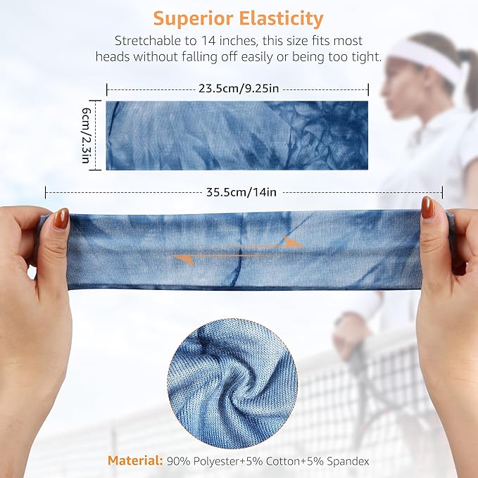 Headbands for Women Non Slip - 7PCS Fashion Sports Hair Bands for Women's Hair, Soft Cotton Cloth Stretchy Headbands for Women for Workout Yoga Running