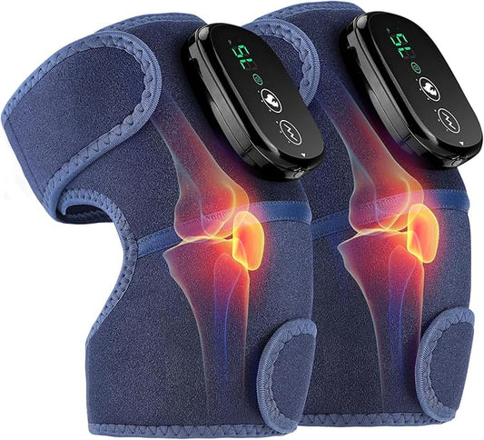 MOAJAZA Cordless Knee Massager Heated Shoulder Brace, Knee Heating Pad for Arthritis with Vibration (Pack of 2 Blue)