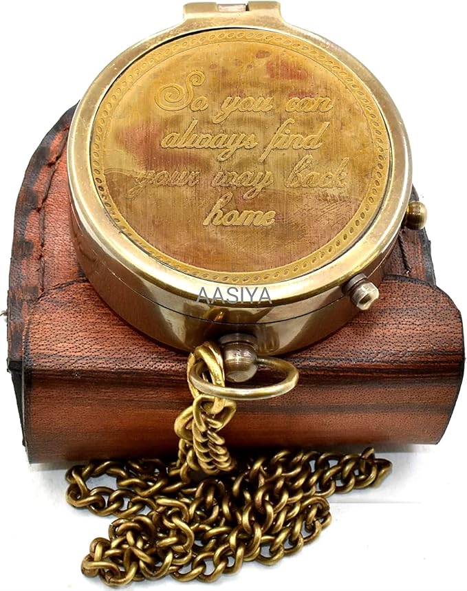AASIYA Brass Nautical Pocket Compass with Chain and