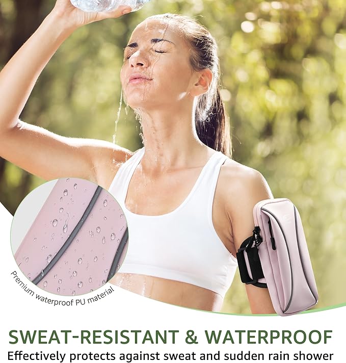 HiRui Arm Bag & Wrist Bag Phone Holder, Sports Running Armband for Gym, Cycling & Workout, Compatible with iPhone 16/15/14 Series, Samsung Galaxy & More, Reflective, Adjustable, Secure Fit (Pink)