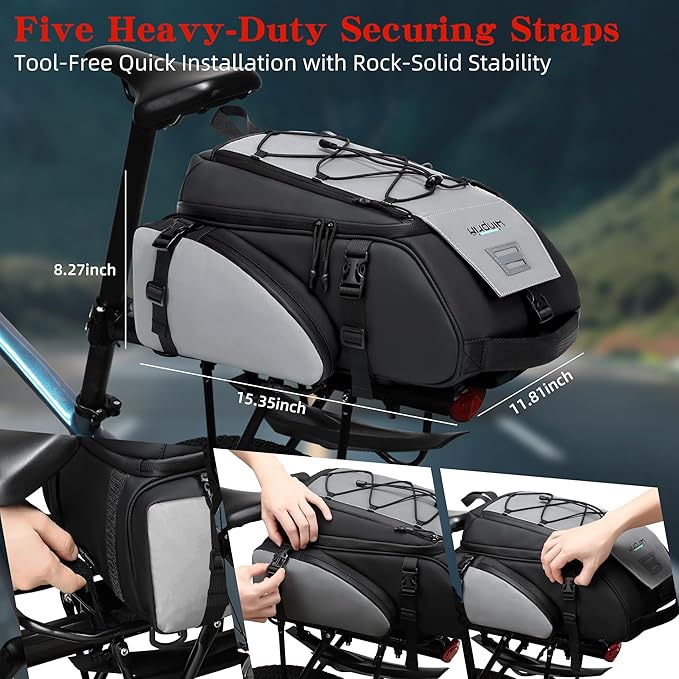 19L Reflective Bike Rack Bag Water Resistant Cycling Pannier Saddle Shoulder Bag with Rain Cover 4-in-1 Versatile Bag Accessories for Travel Commuting Shopping Outdoor Cycling Night-Riding Fitness
