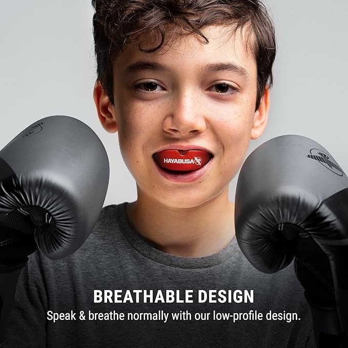 Hayabusa Combat Sports Mouth Guard Youth, Kids and Adult Sizes Comes with Case - Red/Black, Youth